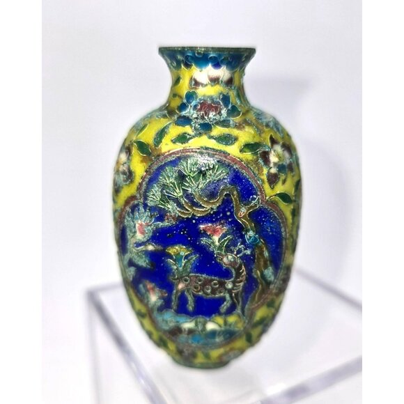 Enamel Snuff Bottle Antique Handcrafted Chinese Cloisonné Floral Design je146 - Picture 1 of 8